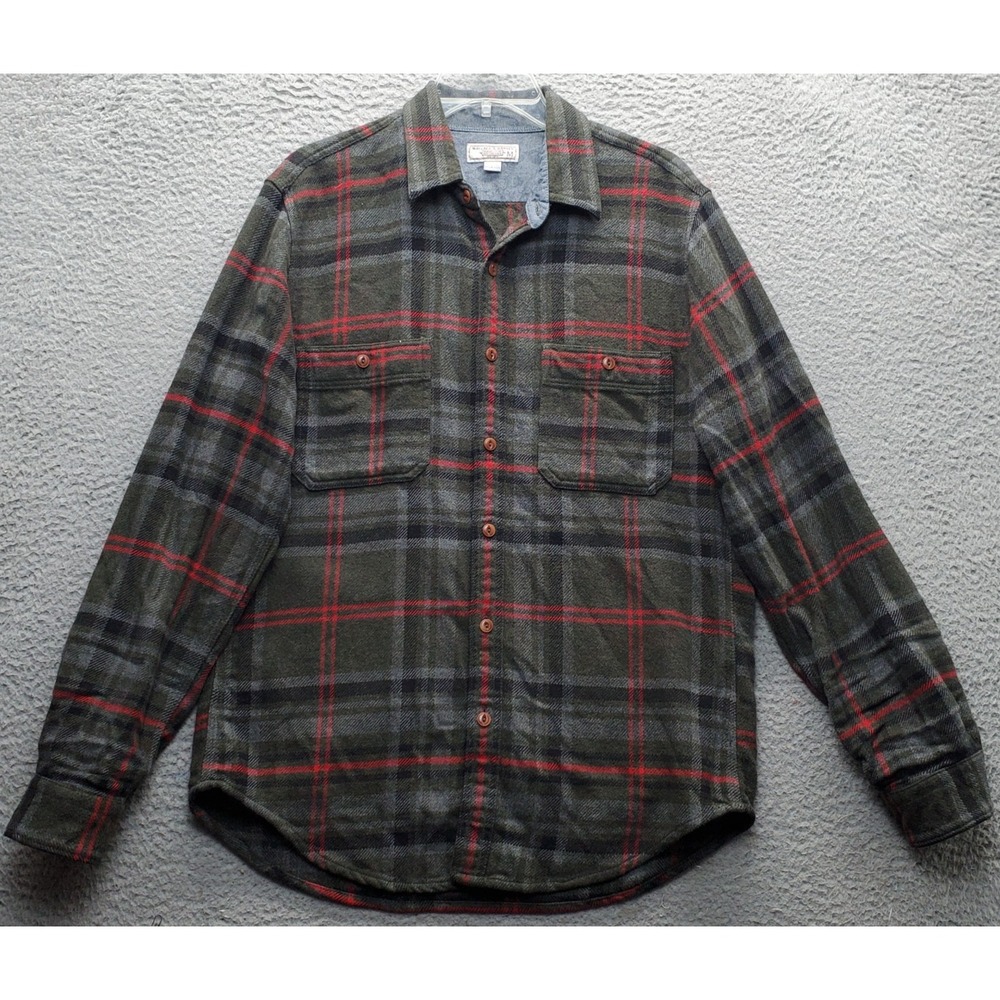 Wallace & Barnes Flannel Shacket Men Medium Multi Plaid Classic Fit Button Front